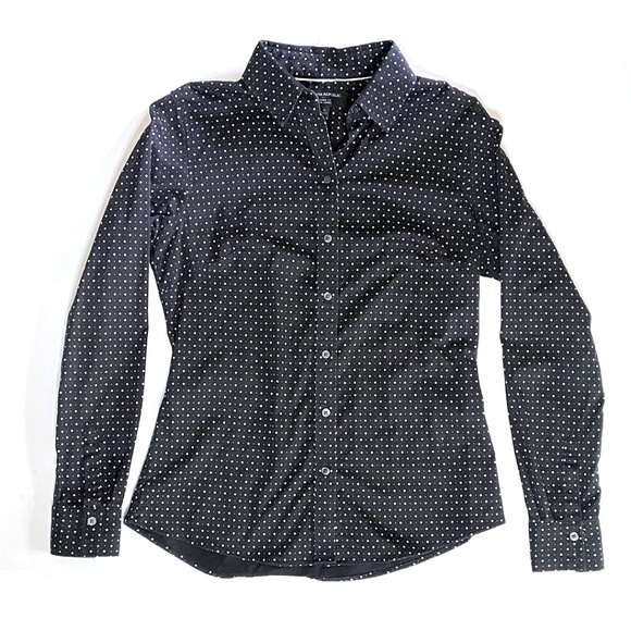 2/$30 Banana Republic Factory Black Shirt Diamond Print Sz 4 - Picture 2 of 10